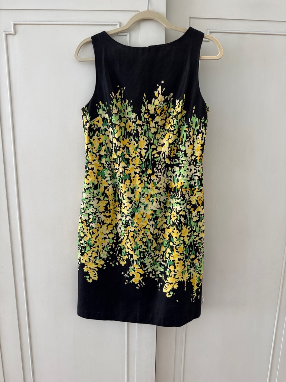 Chetta B Black Sleeveless Mini Dress with Yellow & Green Floral Spray